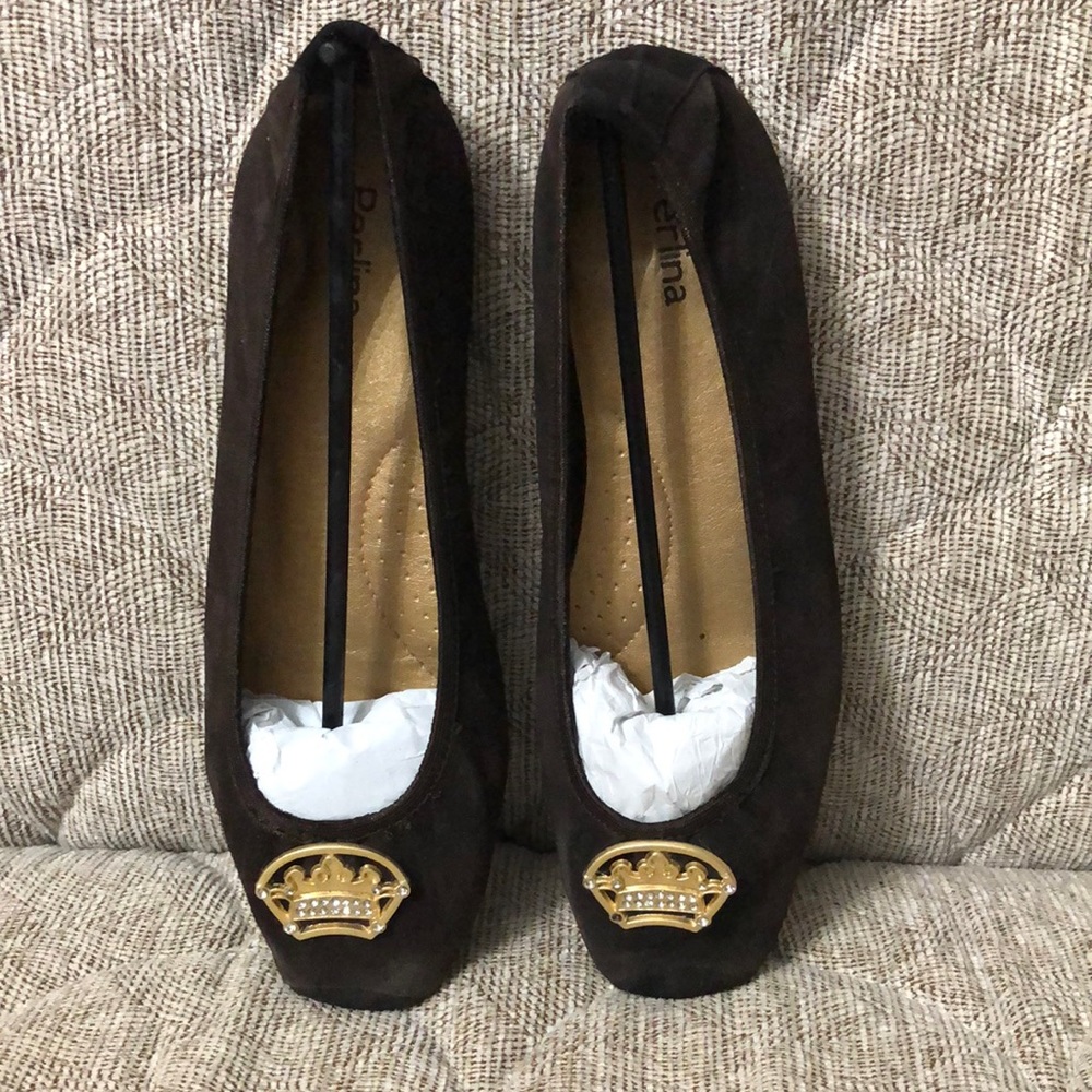 PERLINA BALLET FLATS BROWN SIZE 8 ROYAL LEATHER UPPER